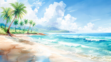 Poster - Refreshing oasis: watercolor palm trees on a tropical beach