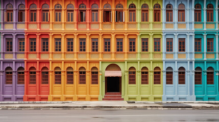 Canvas Print - Colorful building facade in the city created with Generative AI technology