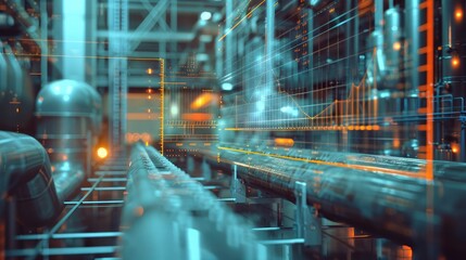 Poster - Graphs overlaid on industrial collar work, depicting synergy between data analysis and manufacturing processes