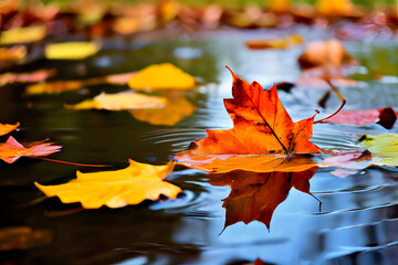 Poster - autumn leaves on water