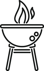 Poster - simplistic black and white line art of a barbecue grill with flame, ideal for icons and logos