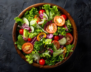 Wall Mural - Top view of fresh Salad with fresh summer vegetables High quality photo