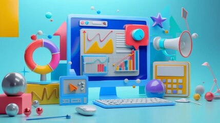 Aufkleber - an illustration of the concept of seo optimization, web analytics and seo marketing on social media 