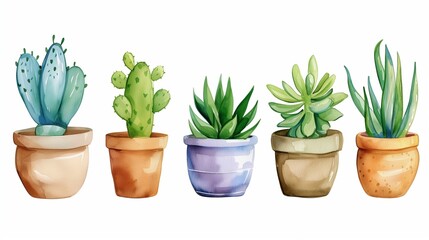 Watercolor painting of cactus on a white background