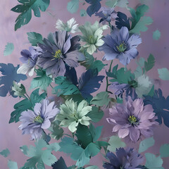 Wall Mural - Abstract 3D Render of Navy and Green Flowers Inspired by Matisse on Violet Background Gen AI