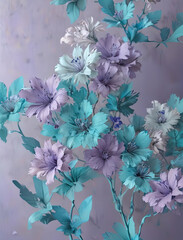 Wall Mural - Abstract 3D Render of Turquoise and Cyan Flowers in Matisse Style Gen AI