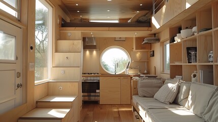 contemporary tiny house on wheels, blending flexibility with modern minimalism in a compact space.