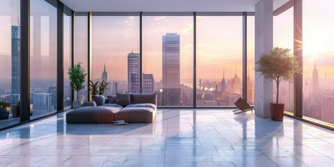 Poster - A luxury penthouse with floor-to-ceiling windows overlooking the city skyline. 