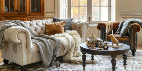 Poster - A cozy living room staged with elegant furniture and decor. 