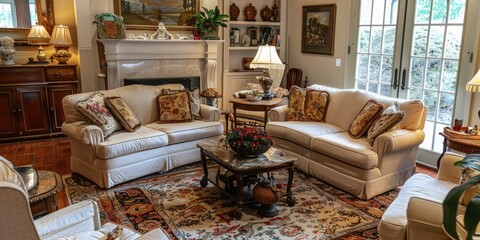 Poster - A cozy living room staged with elegant furniture and decor. 