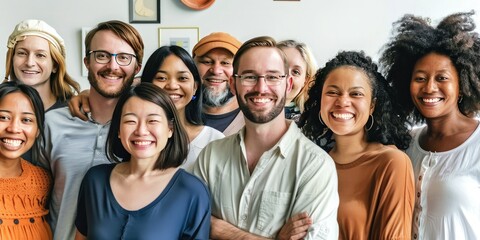 Poster - A diverse group of people attending an open house event 