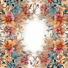 Wall Mural - frame with flowers, intricate floral border pattern abstract background