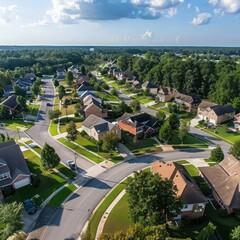 Aufkleber - An aerial view of a suburban neighborhood with homes for sale highlighted. 