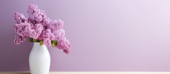 Canvas Print - A copy space image featuring a white vase holding a beautiful lilac bouquet