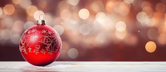 Aufkleber - Red christmas ball with ornament decorate hangfing on pine tree Merry x mas celebrate. copy space available