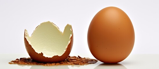 Poster - Brown chiken egg in green egg on white background for copy space Diet and healthy lifestyle for be fit for summer season