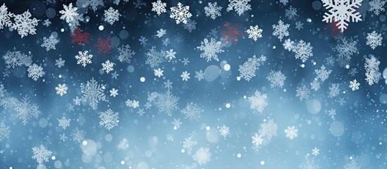 Aufkleber - White and red snowflakes on a blue background Christmas background Merry Christmas and Happy New Year concept top view copy space