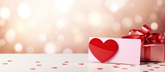 Aufkleber - Gift card with valentines heart shaped over white table background. copy space available