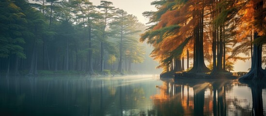 Poster - Metasequoia grows by the lake. copy space available