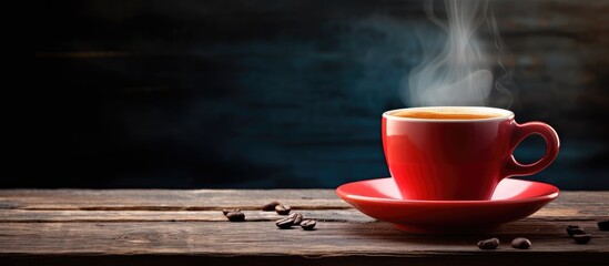 Aufkleber - espresso and red cup on wooden table. copy space available