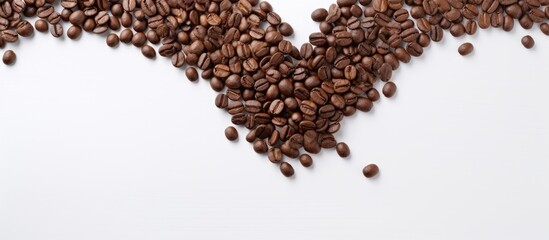 Aufkleber - I love coffee concept top view of a cup of coffee with the roasted coffee beans aligned to heart shape on the white table. copy space available