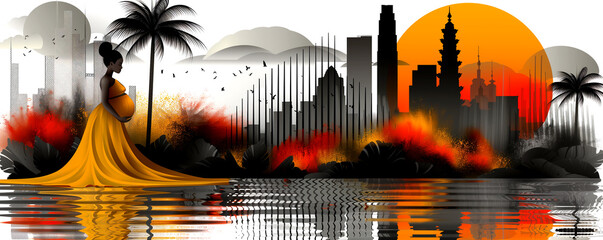 Wall Mural - The cityscape is filled with tall buildings and palm trees