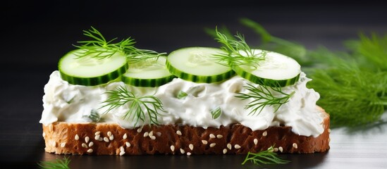 Poster - Sandwich with cottage cheese cucumber and dill Copy space