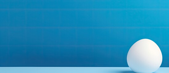 Poster - White egg shell on bright blue background Minimal Easter concept. copy space available