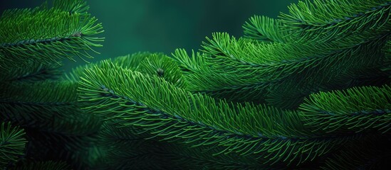 Aufkleber - Copy space image of a vibrant green background with fresh branches from a young spruce tree resembling a festive Christmas tree background