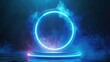 © Fitriyani - Podium light hologram tech technology background portal circle cyberpunk effect digital. Game element podium hologram light blue hud vector 3d future futuristic data concept neon vr fi abstract cyber