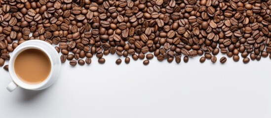 Aufkleber - A White Empty Cup In Coffee Beans Backgroun Flat Lay Copy Space