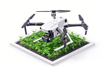 Wall Mural - Advanced digital farming with aerial drones for vegetable spraying and garden crop management using digital agriculture technology in farming digitalisation