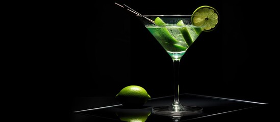 Aufkleber - Cocktail on black background Cocktail at the bar Alcoholic drink at the night club. copy space available