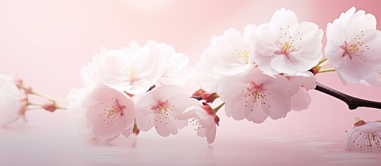 Wall Mural - pink cherry blossom with copy space flower background pastel and soft floral card toned