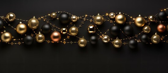 Aufkleber - Christmas balls and garlands on a black background New Year and Christmas backgrounds with copy space flat lay