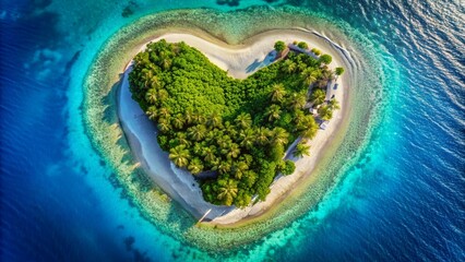 Wall Mural - heart shaped island in the middle of the ocean