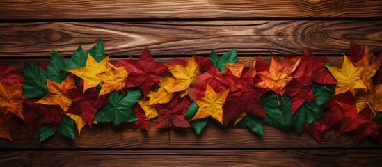 Poster - Transnistria flag on autumn wooden background with leaves and good place for your text. copy space available