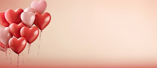Poster - Valentine s Day celebration with heart shaped balloons against a beige background providing ample copy space for images