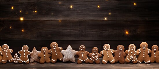 Aufkleber - Gingerbread cookies on a wooden board. copy space available