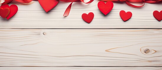 Poster - Valentines day scrapbooking wedding or other holiday decorations background Handmade gift red heart creating cut and paste craft paper and diy tools on white wood Above view flat lay