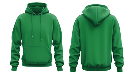 Wall Mural - Green blank hoodie template from two sides isolated on transparent white background, clipping path