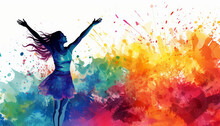 A Woman Is Dancing In A Colorful Background