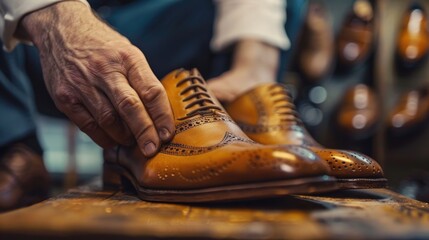Aufkleber - Close up of a person tying a shoe, suitable for lifestyle and fashion concepts