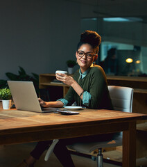 Aufkleber - Female entrepreneur, startup and office with laptop and glasses, creative or graphic designer. African woman, workplace and computer for job with website development, online for email at desk