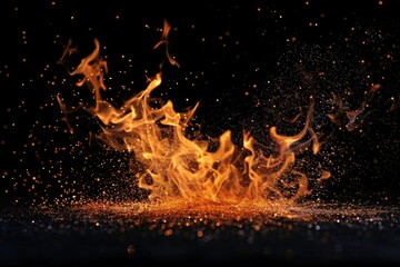 Poster - A close-up view of a fire on a black surface. Suitable for backgrounds or concepts related to heat and energy