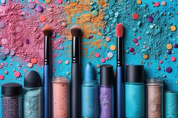 A variety of makeup products and confetti sprinkles image