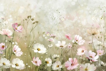 Poster - Beautiful field of pink and white flowers, perfect for spring designs
