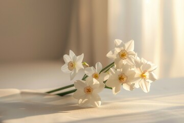 Canvas Print - White flowers arranged on a table, suitable for various occasions