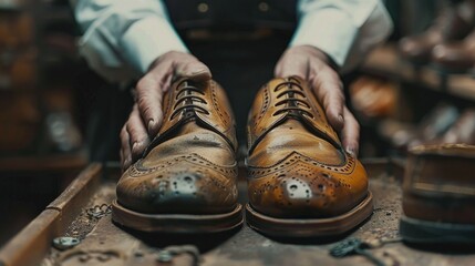Poster - Close-up of a person holding a pair of shoes, suitable for fashion or footwear concepts