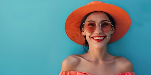 Poster - Young Woman in Sunglasses and Straw Hat